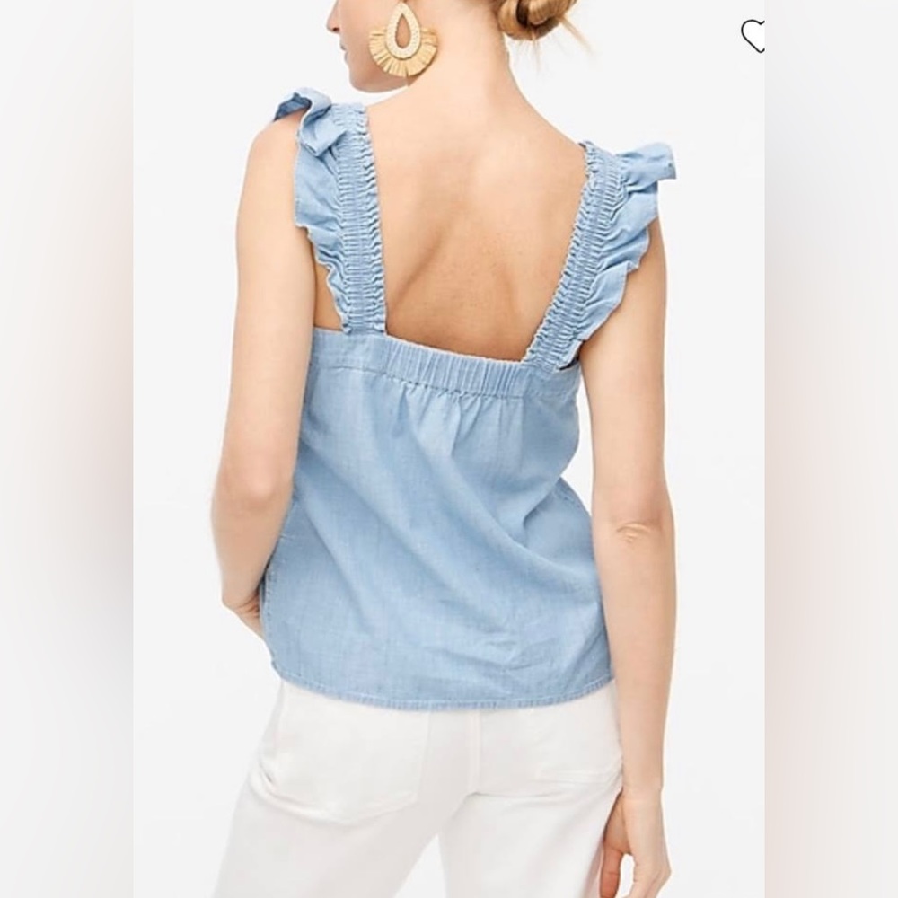 J.Crew Chambray Button-Front Tank Top With Ruffle… - image 2